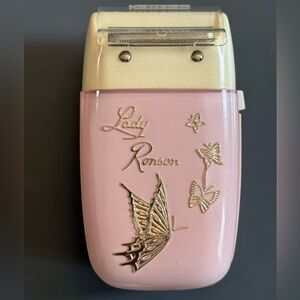 VINTAGE 60’s Lady Ronson Electric Shaver Pink Gold Butterflies 5-piece Set Works